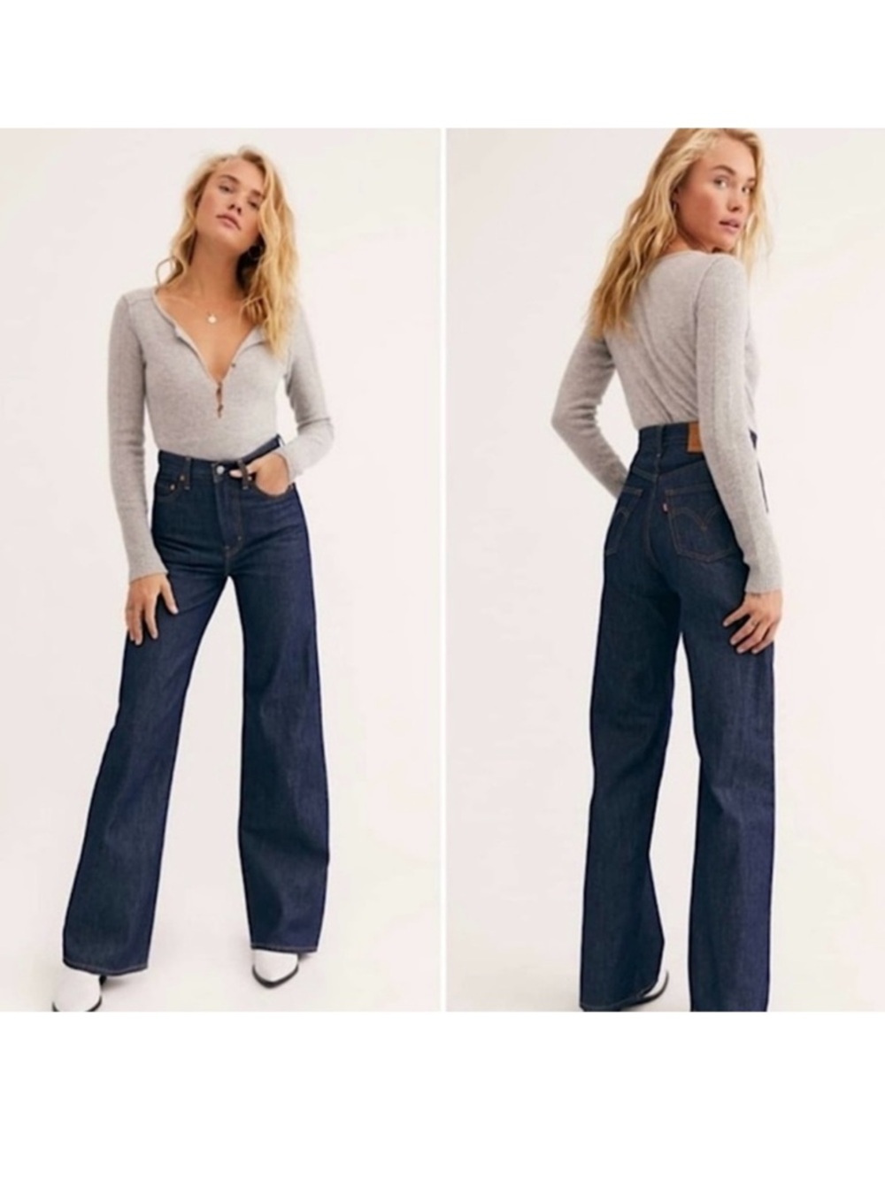 Levi’s Premium Ribcage Wide Leg Jean Dark Blue Wash Sz 27x35 Long Tall NWT